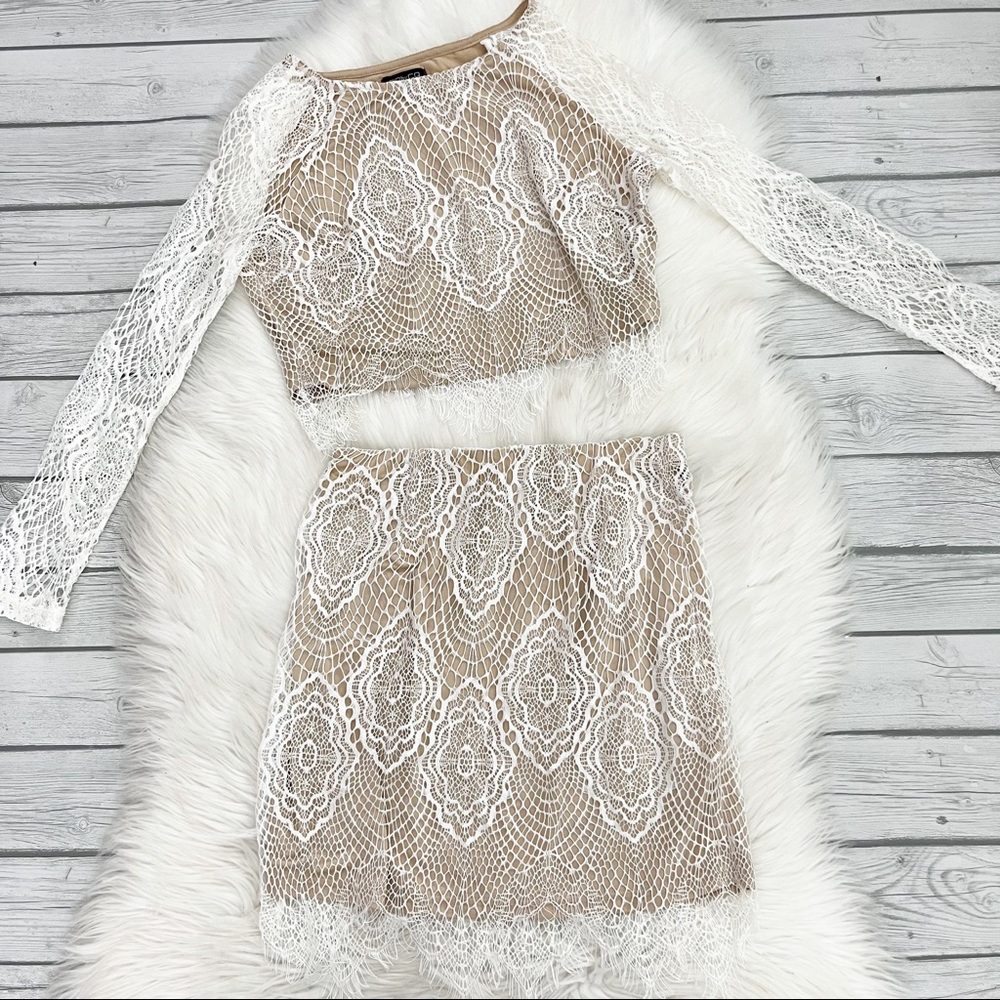 White Lace two piece Skirt and Crop Top